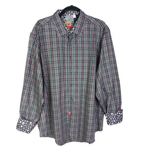 Robert Graham Button Shirt Mens 3XL Classic Fit Flip Cuff Black Red Plaid Casual